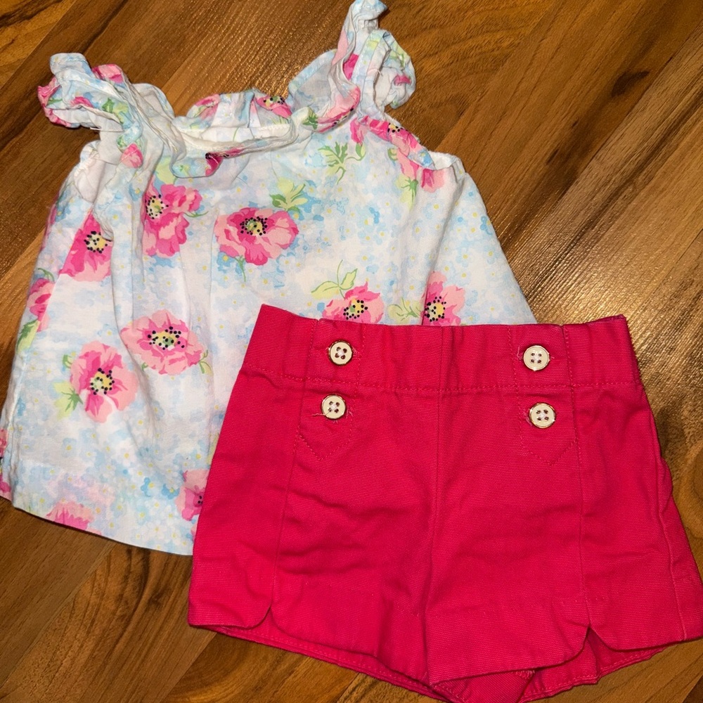 Janie and Jack two piece short set sz 3-6 months floral‎ preppy